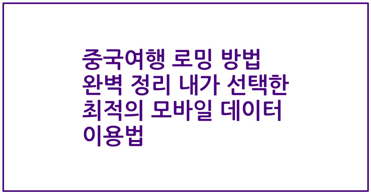 중국여행 로밍 방법 완벽 정리 내가 선택한 최적의 모바일 데이터 이용법